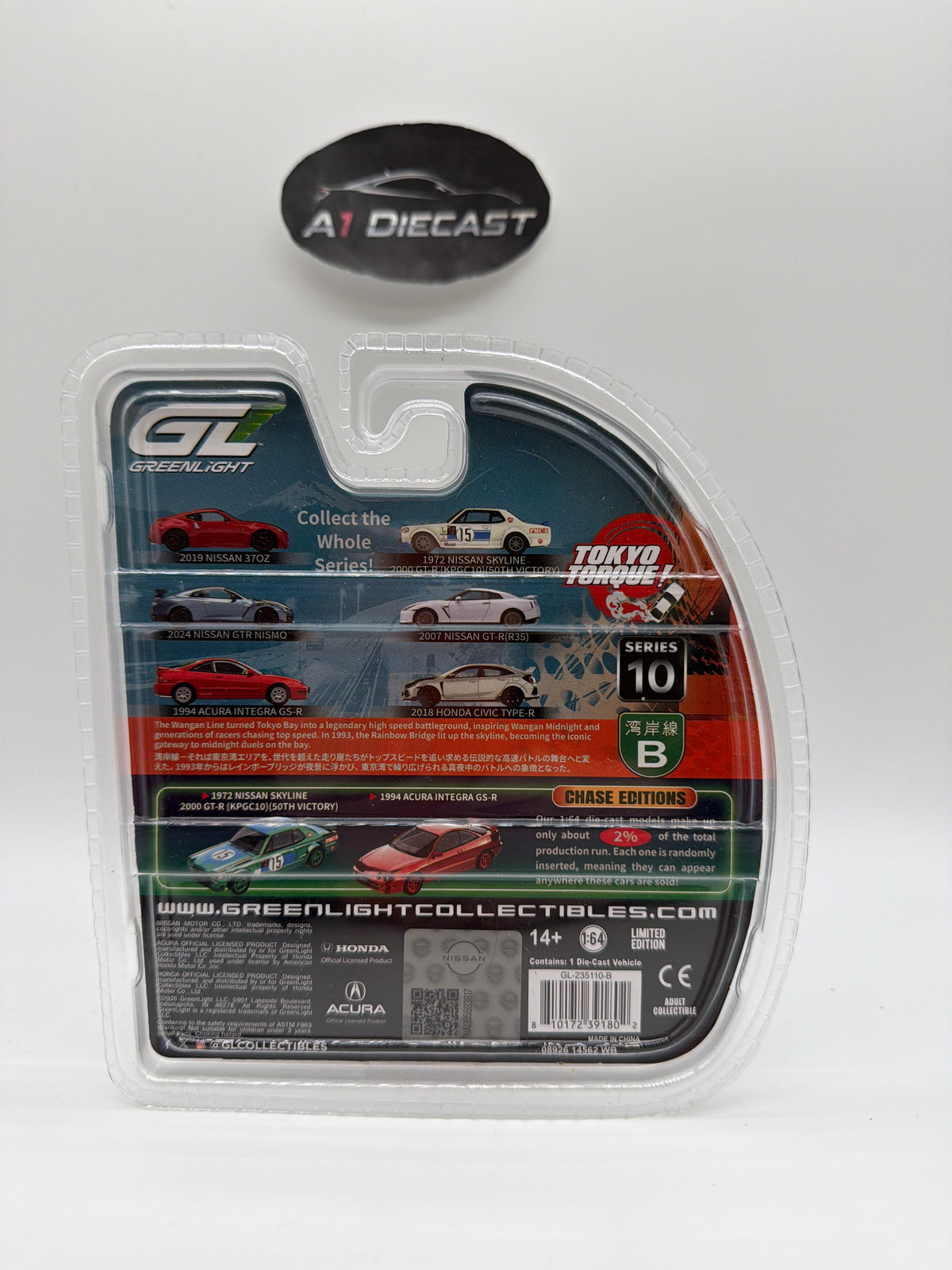 Greenlight Tokyo Torque Series 10 1972 Nissan skyline 2000 GT-R (KPC10)(50TH Victory) Chase