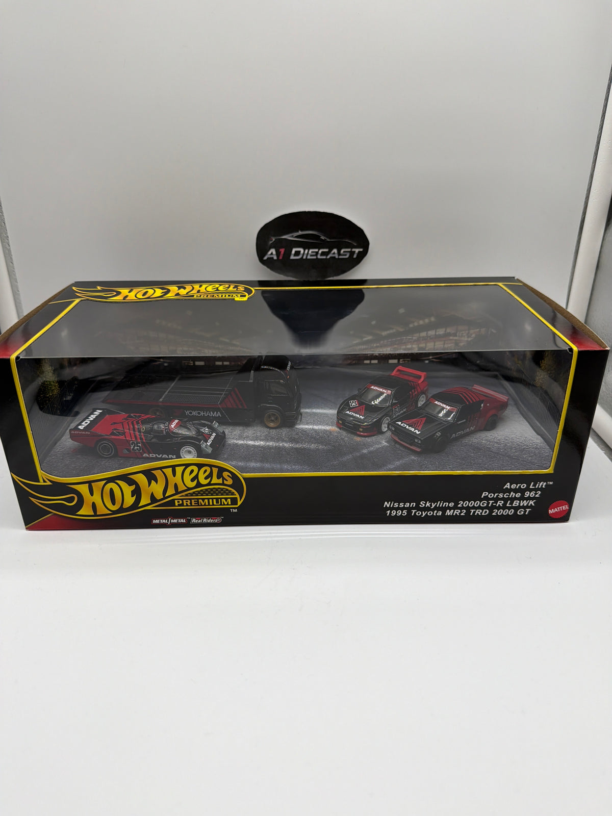 Hot Wheels Premium Advan Set: Aero Fift, Porsche 962, Nissan Skyline 2000GT-R LBWK & 1995 Toyota MR2 TRD 2000 GT