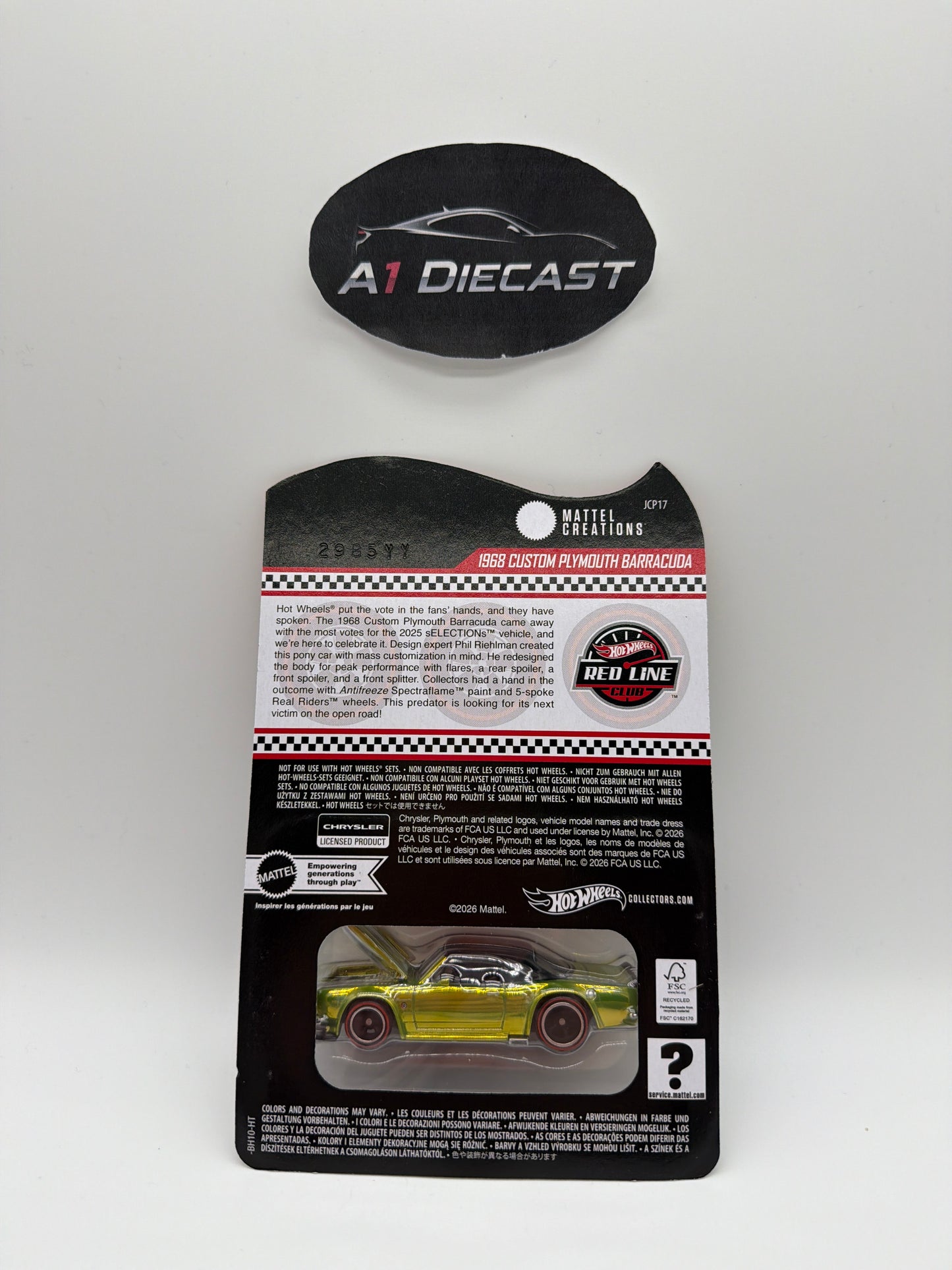 Hot Wheels Red Line Club 1968 Custom Plymouth Barracuda