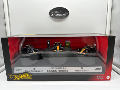 Hot Wheels Premium Formula 1 2025 Champion results top 3 display