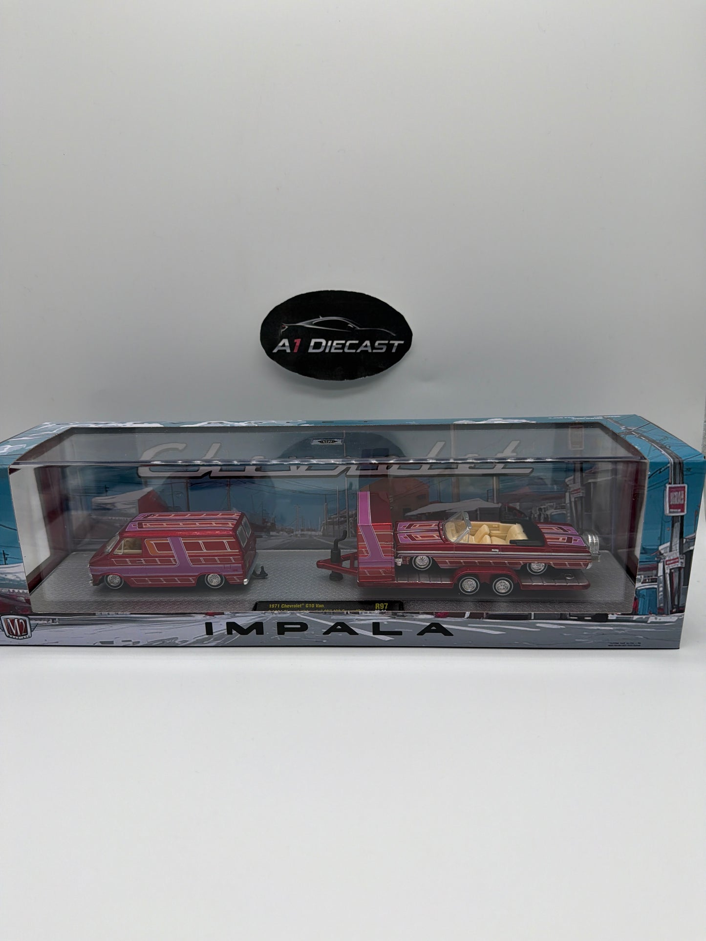 M2 Machines Transport 1971 Chevrolet G10 Van & 1964 Impala SS 409 Convertible