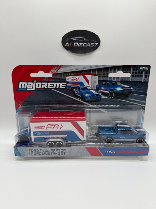 Majorette Racing Deluxe Trailer Ford F-150 Raptor + Ford Mustang GT