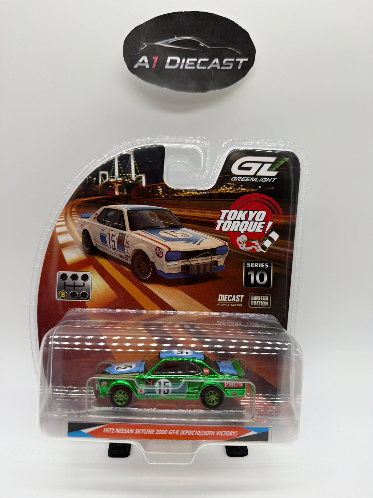 Greenlight Tokyo Torque Series 10 1972 Nissan skyline 2000 GT-R (KPC10)(50TH Victory) Chase
