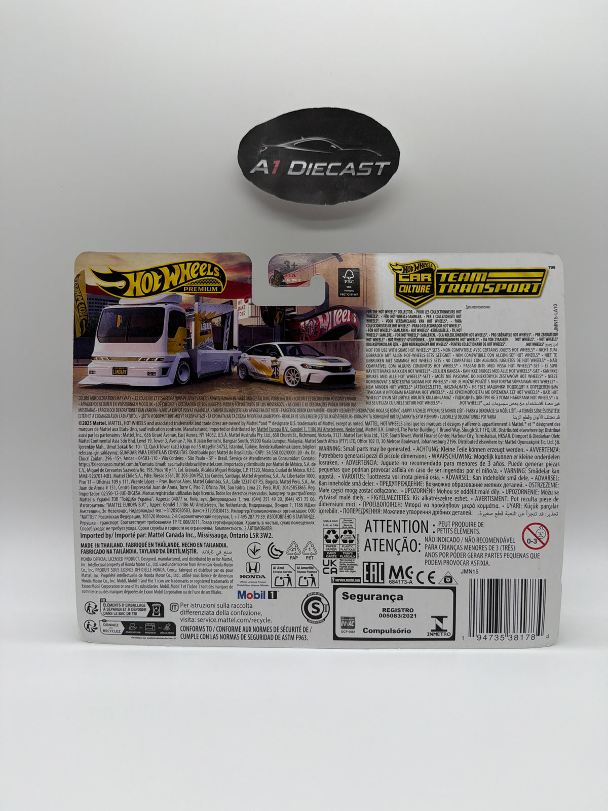 Hot Wheels Premium Car Culture Team Transport’24 Honda Civic Type R & Kousoku Hauler Camion de Transport Legends Tour