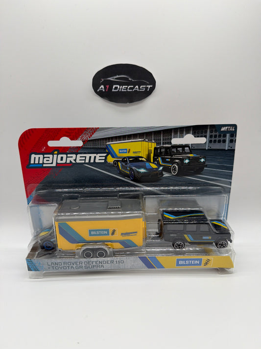 Majorette Racing Deluxe Trailer Land Rover Defender 110 + Toyota GR Supra