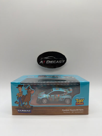 Tarmac Hobby 64 Pandem Toyota GR Yaris Toy Story - 30th Anniversary with 1 Pack of Tarmac Cards