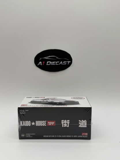 Kaido House Mini GT Nissan Skyline GT-R (R34) Kaido Works V2 Aero (Japan Police)