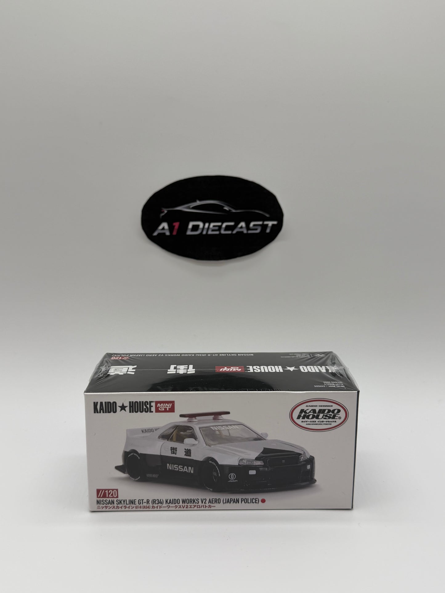 Kaido House Mini GT Nissan Skyline GT-R (R34) Kaido Works V2 Aero (Japan Police)
