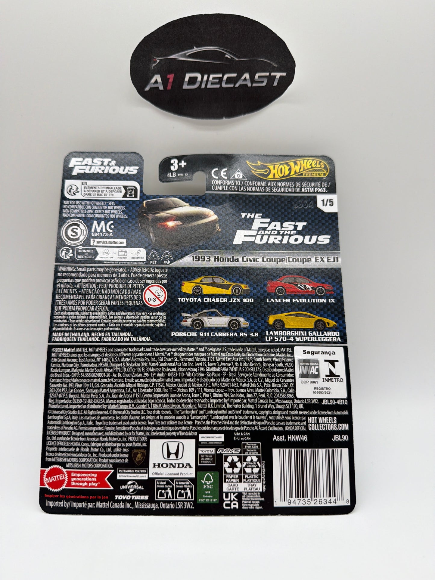 Hot Wheels Premium Fast & Furious 1993 Honda Civic Coupe/Coupé EX EJ1